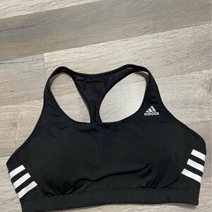 adidas Black Racerback Sports Bra with White Stripes